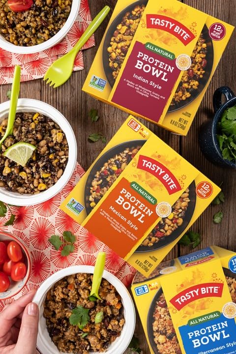 Tasty Bite Bowls Variety, Pack of 6, Mexican Protein, Mediterranean Protein, Indian Protein, Chickpea Biryani, Smoky Paneer Biryani, Vegetable Biryani