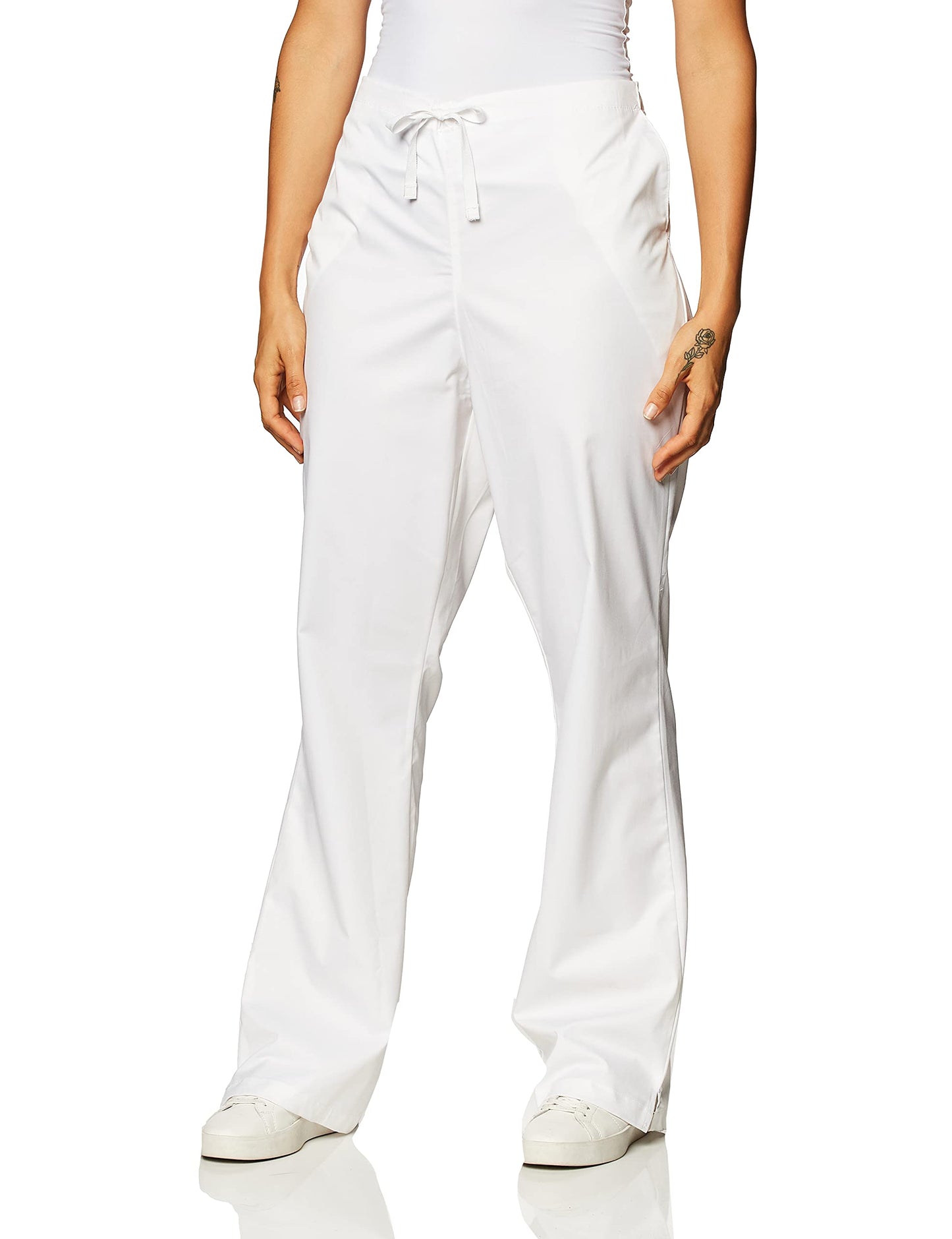 WonderWink Women's Wonderwork Flare Leg Scrub Pant, White, X-Large/Tall