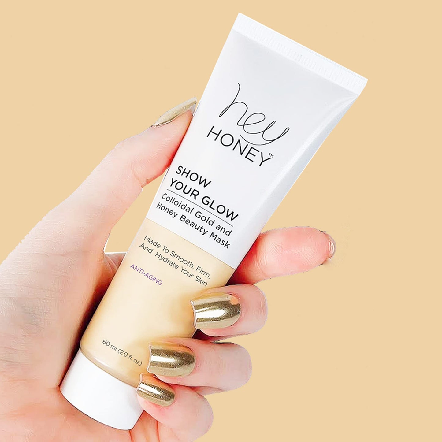 Hey Honey Skin Care Show Your Glow Colloidal Gold Honey Beauty Face Mask | Anti-Aging Hydrating Treatment Reduces Wrinkles Fine Lines | Moisturizing for Dry Skin Hands Elbows | 2.0 oz