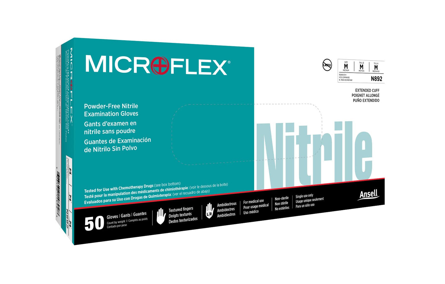Microflex N89 Disposable Nitrile Gloves w/Rough Finish & Powder Free for General Use, Sample Taking