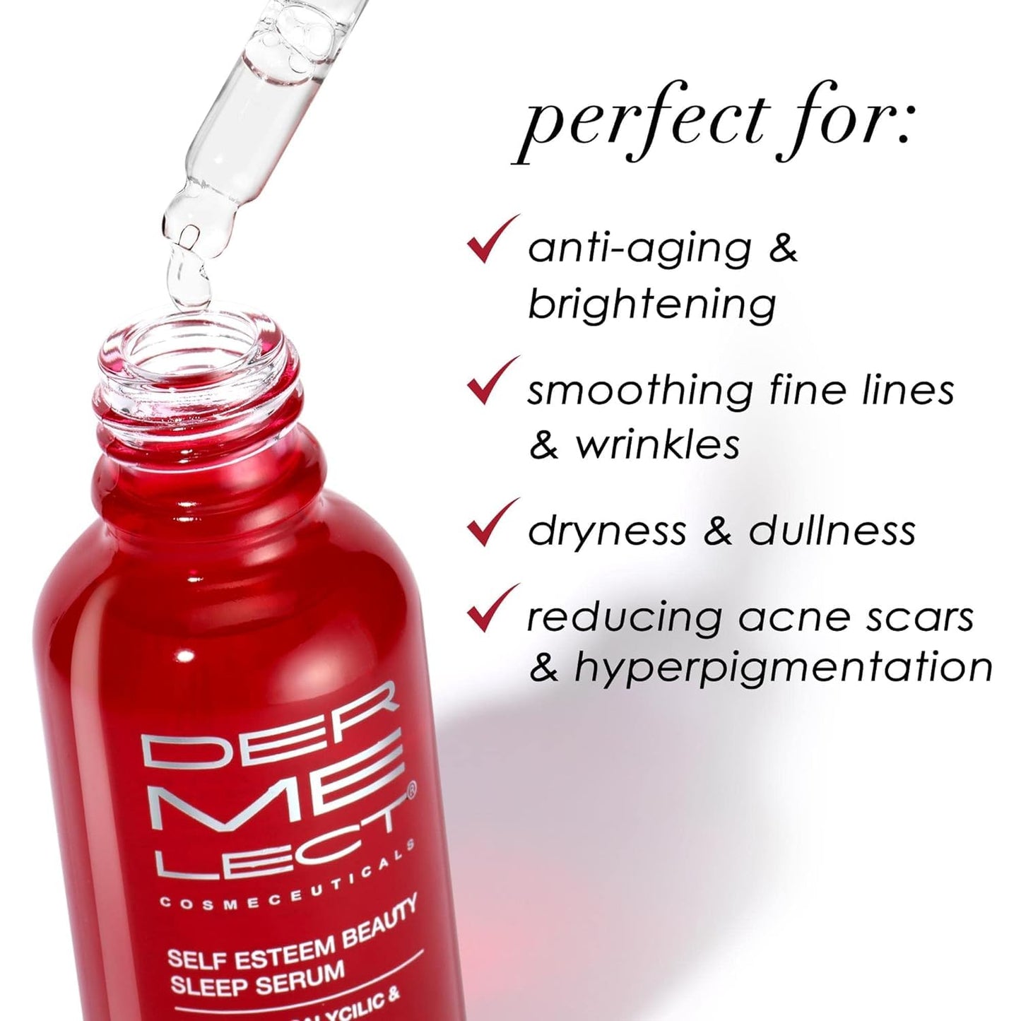 Dermelect Cosmeceuticals Self-Esteem Beauty Sleep Serum – Exfoliating Nighttime Treatment with Glycolic Acid, Salicylic Acid & Vitamin C – Enhances Skin Radiance & Smooths Texture – 1 oz