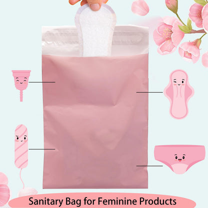 Sanitary Napkin Disposal Bags, 100Pcs Disposable Period Trash Bags, Feminine Hygiene Bags for Pads and Tampons, 1.67 Mil Pink Self-adhesive Feminine Product Disposal Bags for Blocking Odors, 6.7x9.8IN