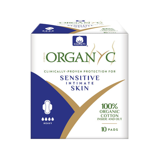 Organyc 100% Certified Organic Cotton Inside and Out Feminine Pads, Sanitary Napkin, Heavy Flow, 10 Count