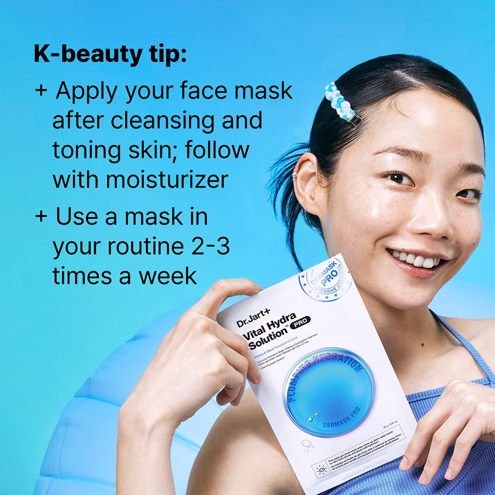 Dr.Jart+ Dermask Vital Hydra Solution Glow Korean Face Mask with Hyaluronic Acid for Glass Skin | Sheet Mask | Korean Skin Care