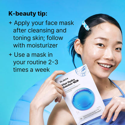 Dr.Jart+ Dermask Vital Hydra Solution Glow Korean Face Mask with Hyaluronic Acid for Glass Skin | Sheet Mask | Korean Skin Care