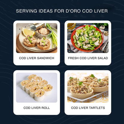 D’ORO Icelandic Cod Liver in Its Own Oil – Silky & Delicate – Wild-Caught – Omega-3 (DHA & EPA) – High in Vitamin D – 4.27oz (121g), Pack of 12