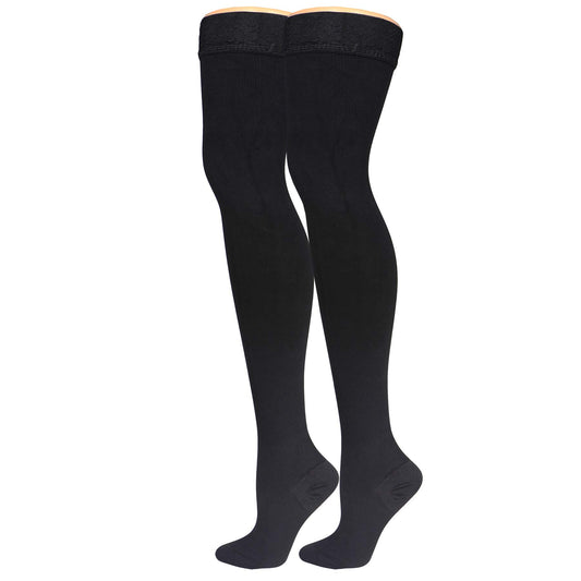 NuVein Men's Compression Socks, 20-30 mmHg Support, Dress Trouser Style, Thigh High Length, Black, Medium