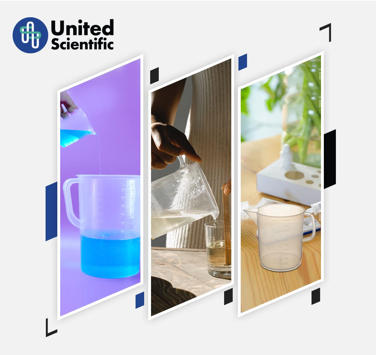 United Scientific™ Polypropylene Pitchers 81124 | Polypropylene Short Form Pitchers | 3000ml Capacity | 100ml Graduations| Beakers with handle spout | 3000ML (Pack of 6)