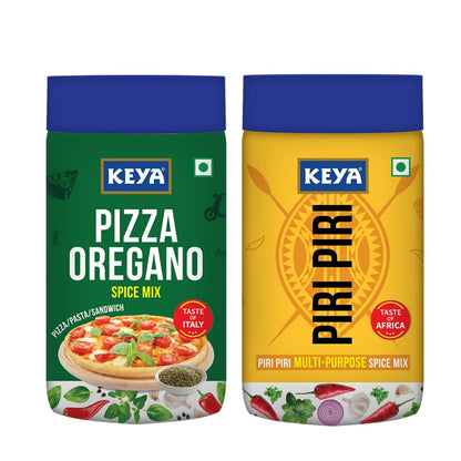 Keya Sprinklers Combo Italian Pizza Oregano 80g Piri Piri 100g Seasonings For Pizza Pasta Premium All Natural Healthy Italian Spice Blend for Pizza, Pasta Sprinkler, Pack of 2
