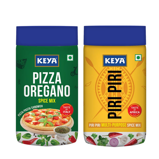 Keya Sprinklers Combo Italian Pizza Oregano 80g Piri Piri 100g Seasonings For Pizza Pasta Premium All Natural Healthy Italian Spice Blend for Pizza, Pasta Sprinkler, Pack of 2