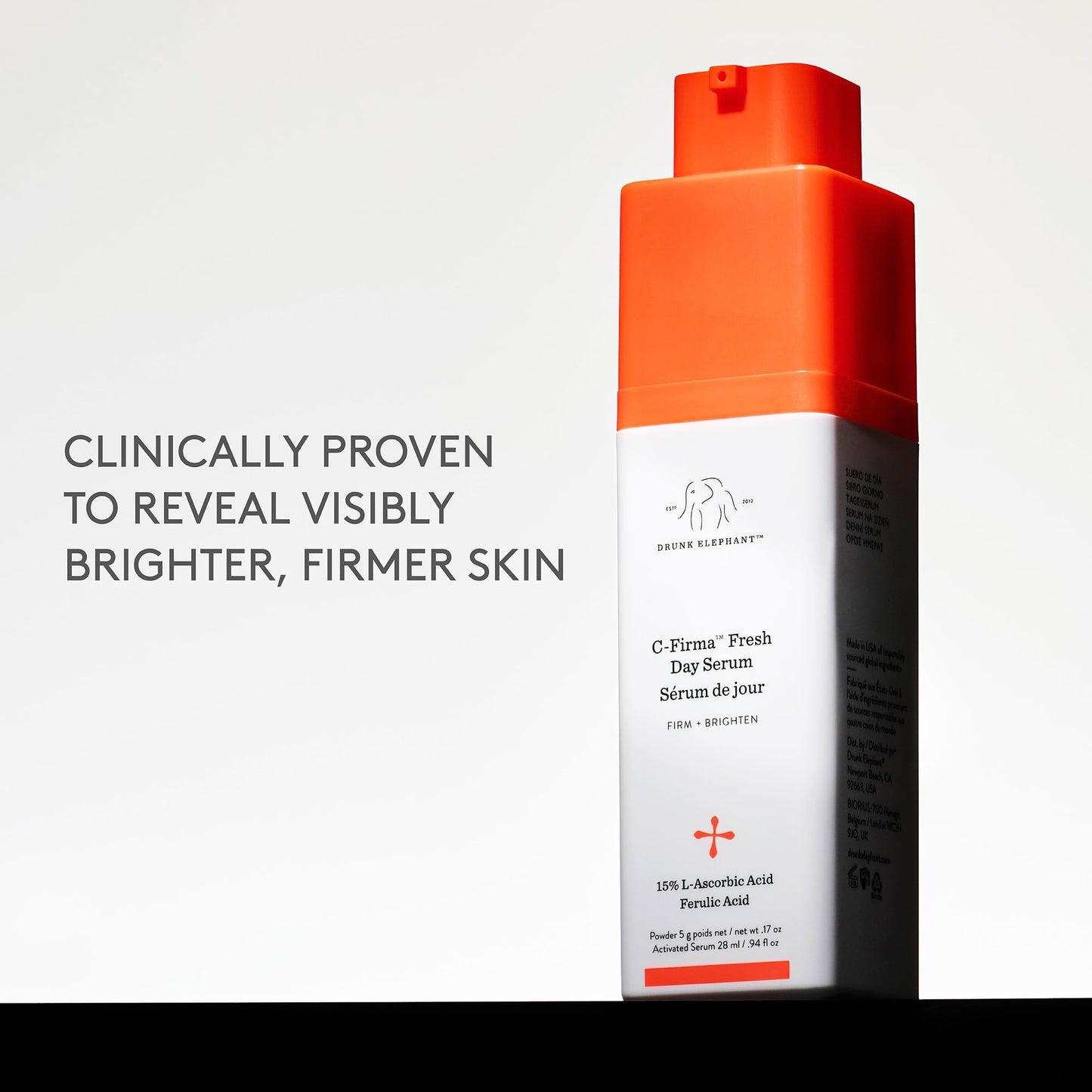 Drunk Elephant C-Firma Fresh Day Serum - 28 ml/.94 fl oz - 15% Illuminating Vitamin C - Clean Clinical Skincare - Cruelty-Free - Dermatologist-Tested - Free of Essential Oils, Silicones, and Fragrance