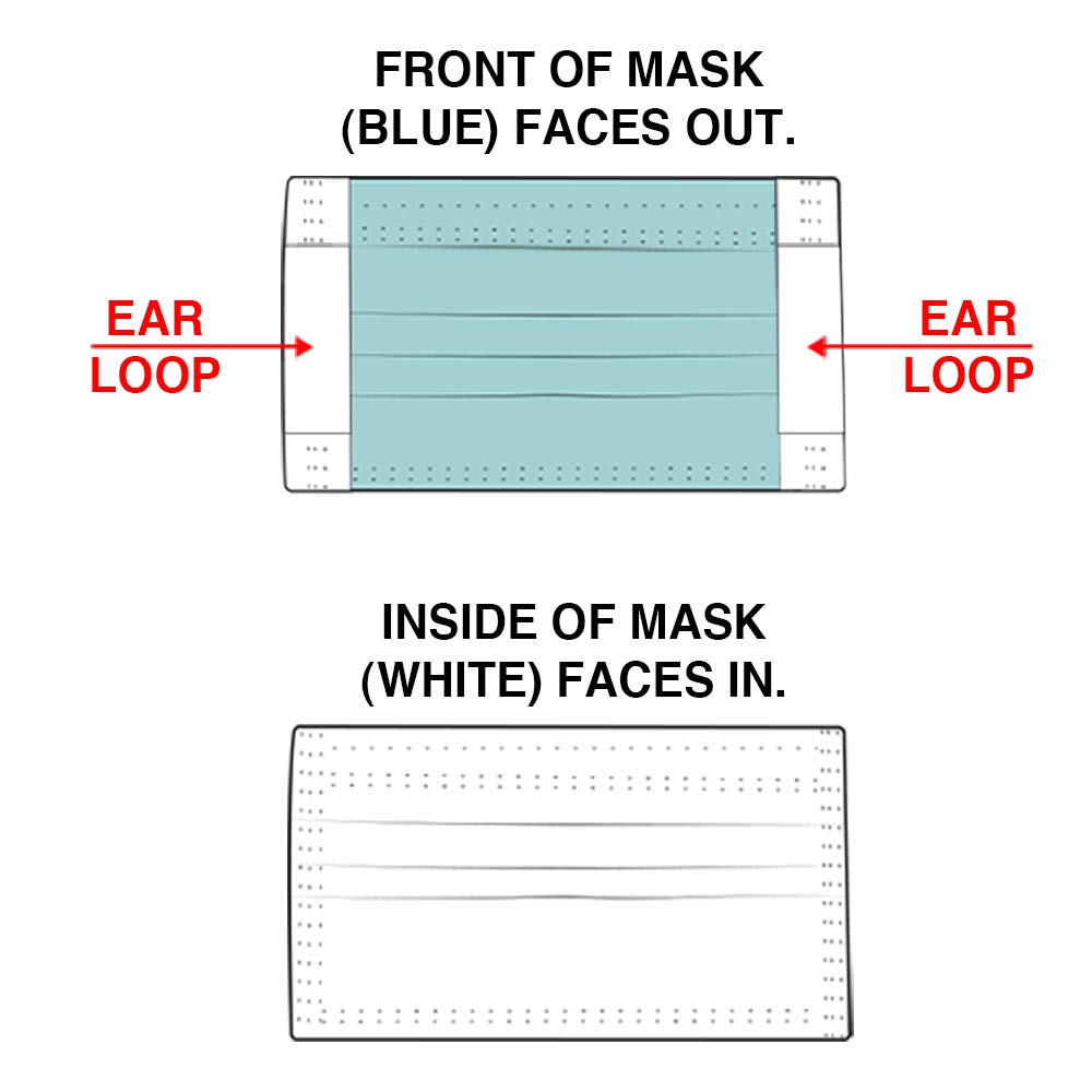 PPE201DMM001 Single Use Pullout Comfort Earloop Disposable Face Mask, Latex Free, Blue, Pack of 50