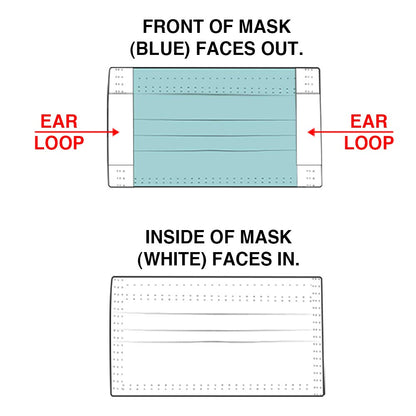 PPE201DMM001 Single Use Pullout Comfort Earloop Disposable Face Mask, Latex Free, Blue, Pack of 50