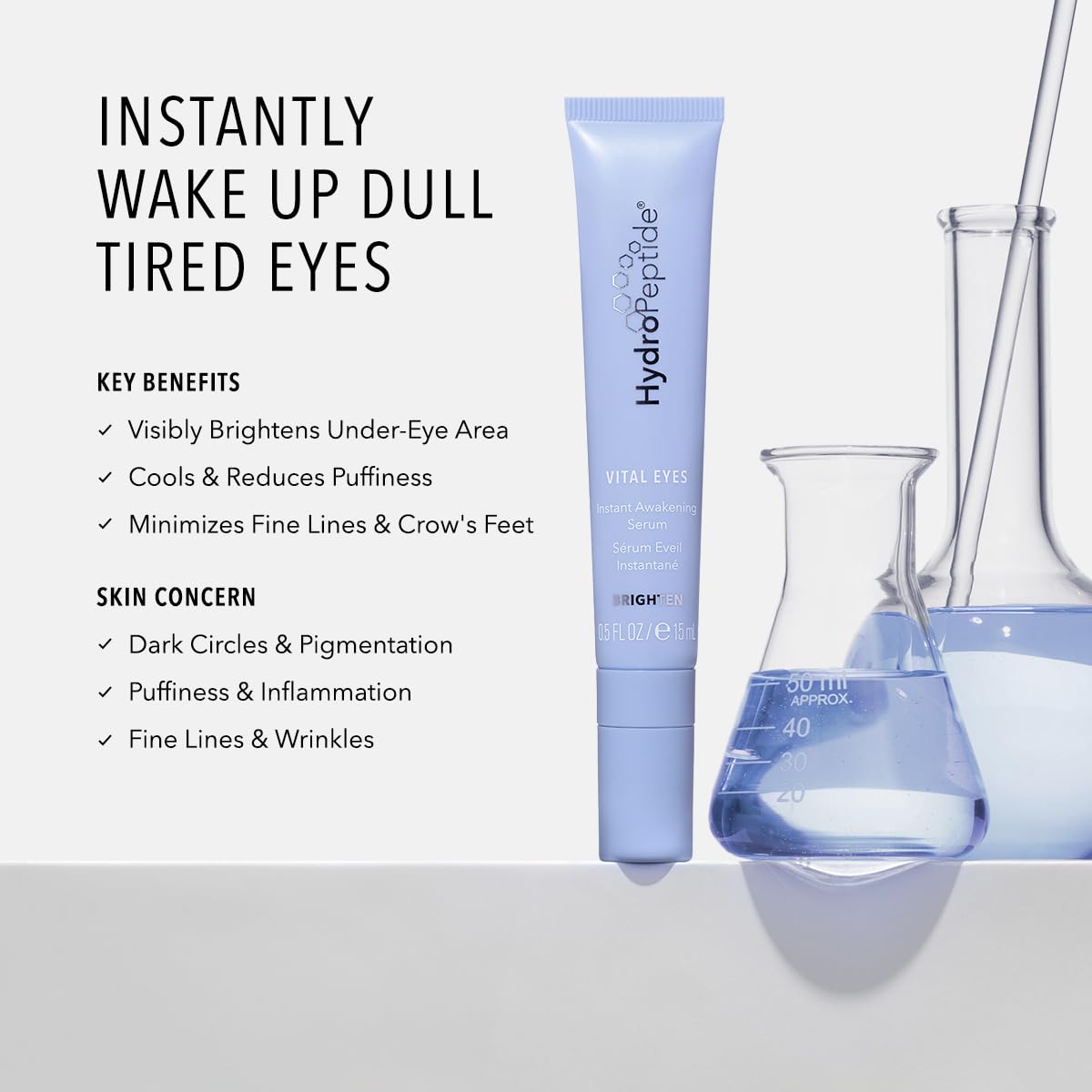 HydroPeptide Vital Eyes, Instant Awakening Serum, Cooling Rollerball Under Eye Moisturizer 0.5 Ounce