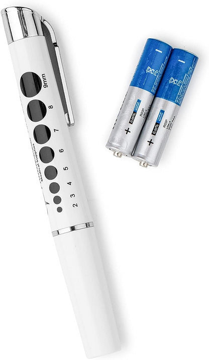 Primacare DL-9325 LED Diagnostic Penlight with Imprinted Pupil Gauge, Reusable and Lightweight Medical Pen Light for Nurse, Student, Doctors EMT, Batteries Included, White