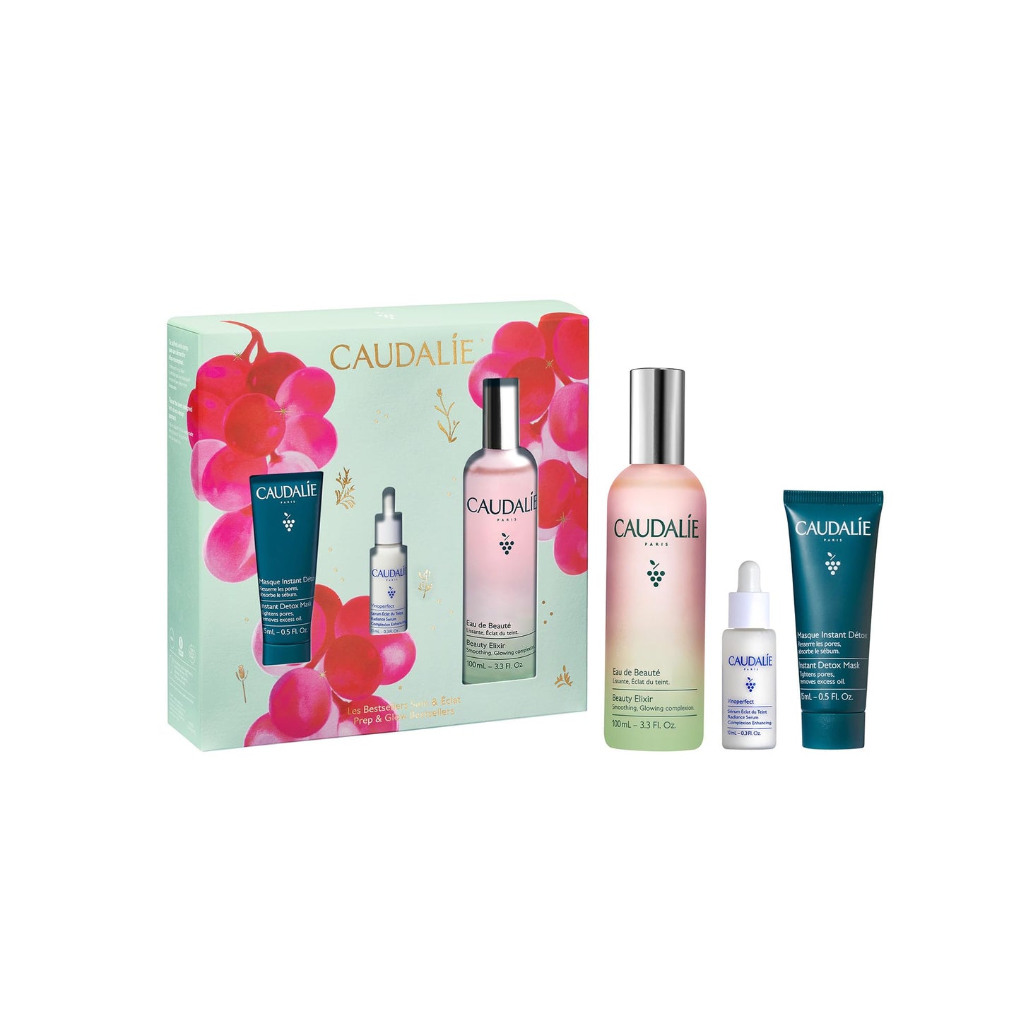 Caudalie Prep & Glow Best-Sellers Skin Care Gift Set - Full-Size Beauty Elixir + FREE Instant Detox Mask 15ml + FREE Vinoperfect Radiance Serum 10ml ($85 Value)