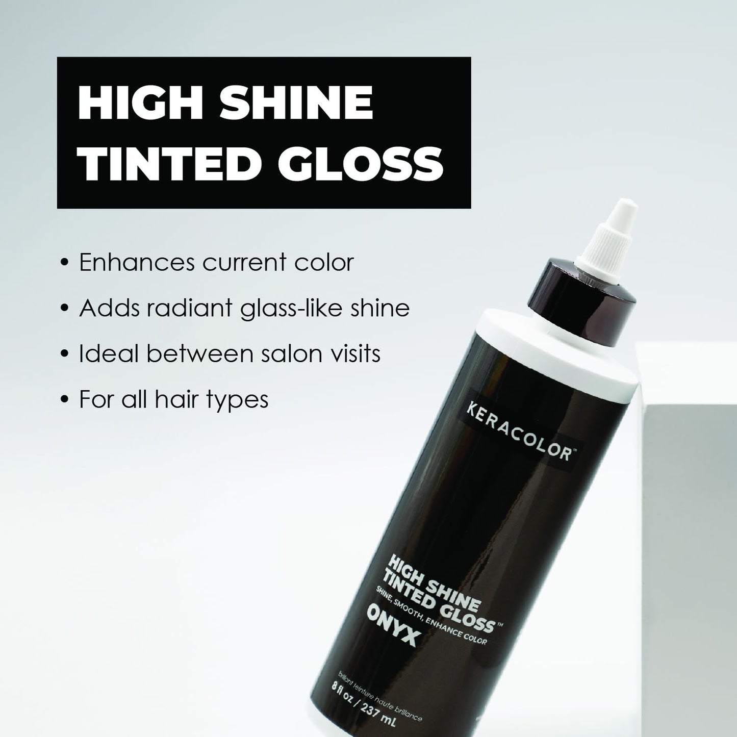 Keracolor High Shine Tinted Hair Gloss, In-Shower Hair Glaze, Sheer Color-Enhancing Glossing Treatment, Onyx, 8 Fl Oz