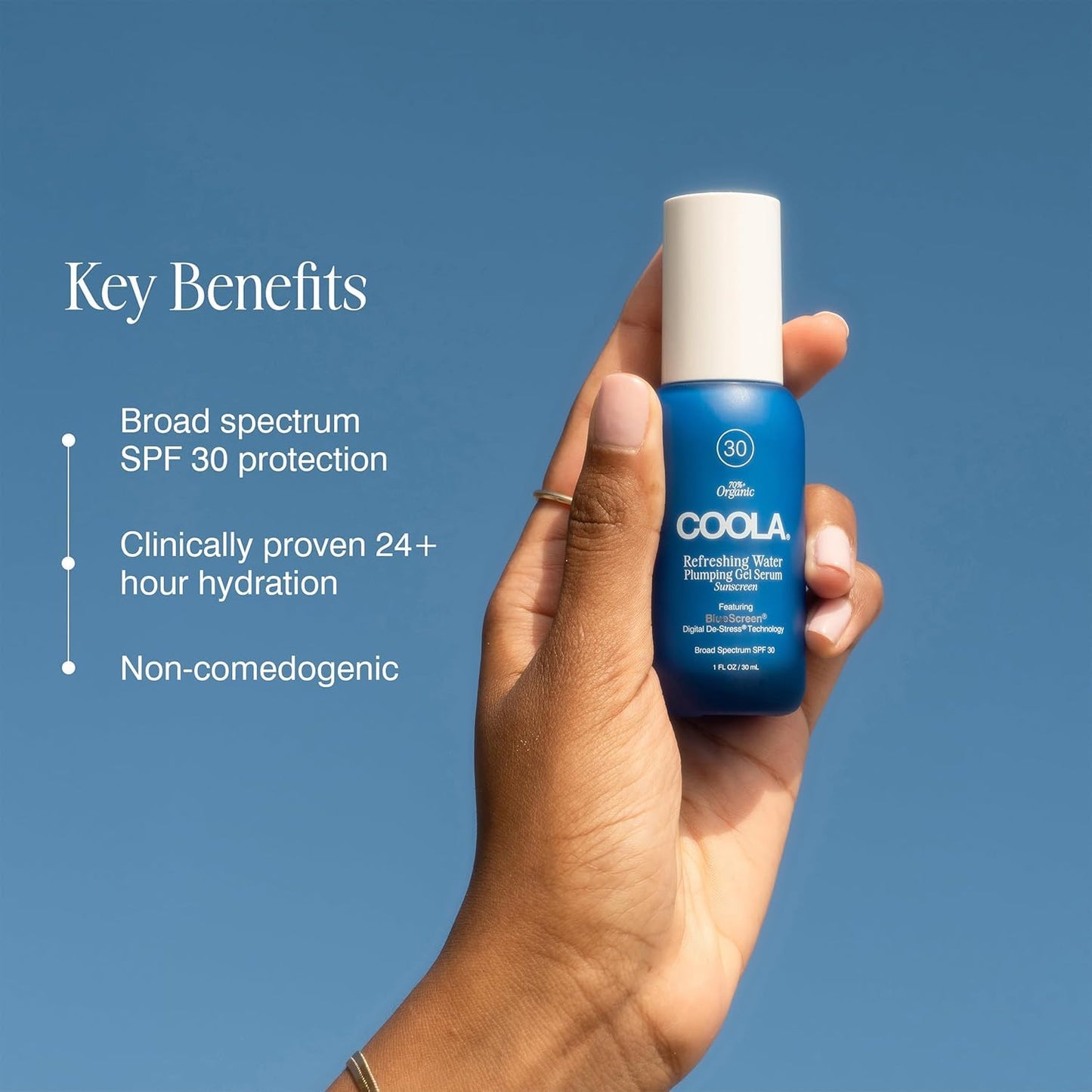COOLA Refreshing Water Plumping Gel with SPF 30, Dermatologist Tested Face Sunscreen with Hyaluronic Acid, Organic Aloe, and Coconut Water, 1 Fl Oz