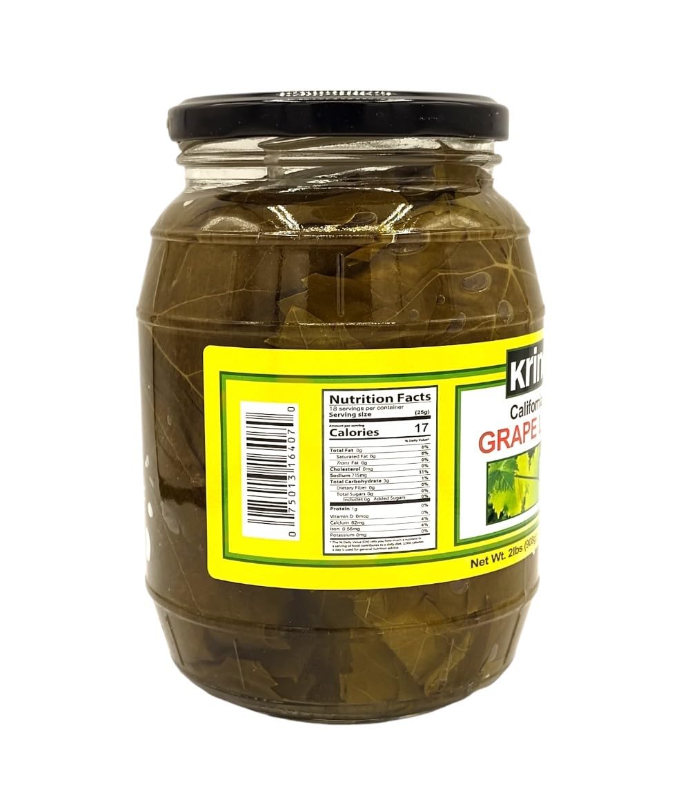 Krinos Grape Leaves in a Jar - Gourmet Leaves Premium Quality, 2 lbs (907 grams)