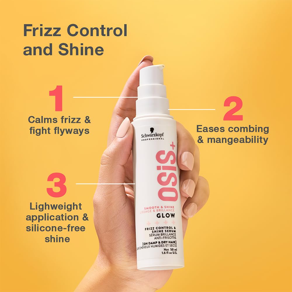 OSiS+ Glow Anti-Frizz Shine Serum - Lightweight Heat Protection & Frizz Control for All Hair Types