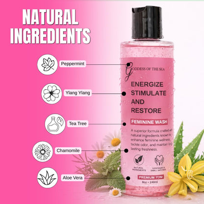 Premium Yoni Feminine Wash – pH Balance Minty Feminine Wash – Natural Ingredients Feminine Care Daily Wash Great for Odor, Discharge, Dryness, BV – 8oz Bottle