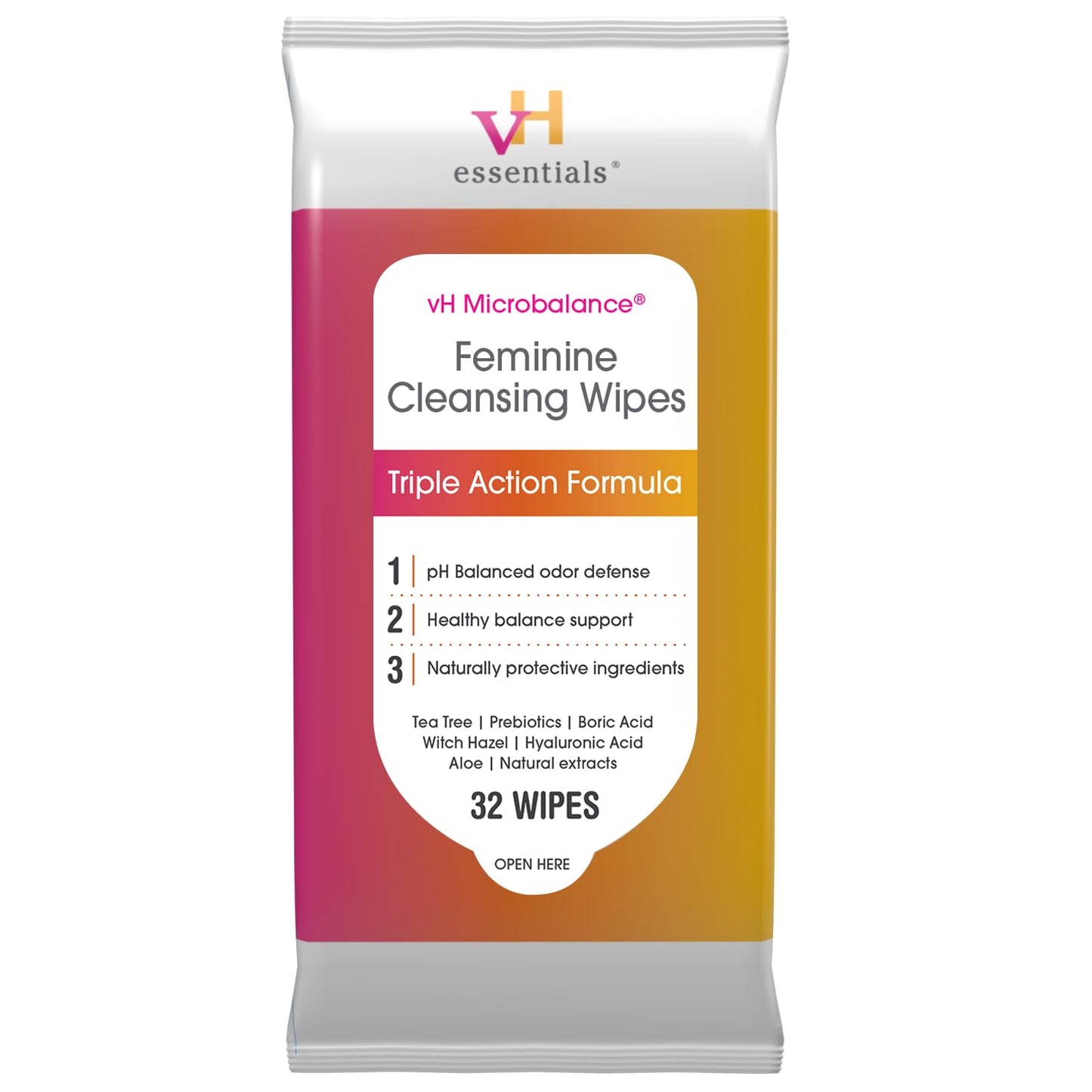 vH essentials Probiotics with Prebiotics and Cranberry Feminine Health Supplement Capsules (544-36) & pH Balanced Feminine Cleansing Wipes with Prebiotics, Tea Tree & Aloe