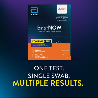 BinaxNOW™ COVID-19/Flu A&B Combo Self Test, Reliable COVID/Flu Home Test With 15 Minute Results, 4 Tests