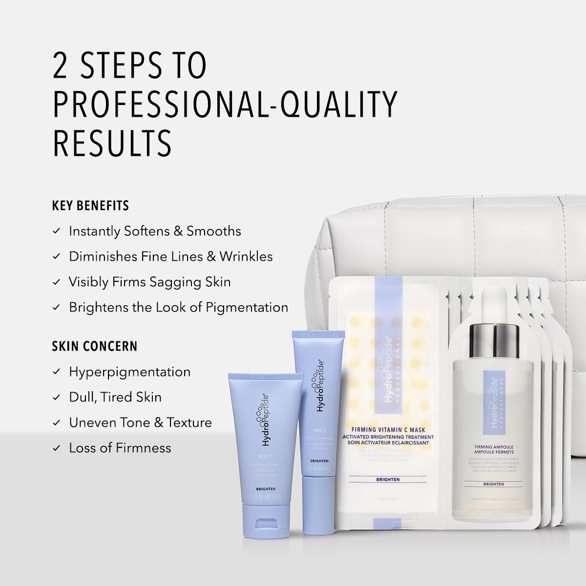 HydroPeptide Positively Glowing Peptide Powered Skin Illuminating Kit, Polish & Plump Face Peel Set (30ml & 50ml) & Vitamin C Mask Sachets (x4)