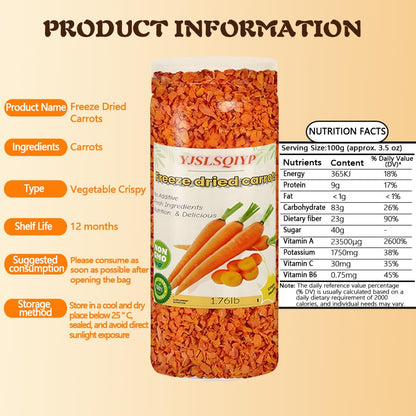 Freeze-Dried Diced Carrots - 1.76lb (28oz) Jar | Long Shelf Life Pantry Staple | Emergency Food, Cooking & Snacking | Vegan, Non-GMO, No Preservatives. Non-GMO Dehydrated Diced Carrots.