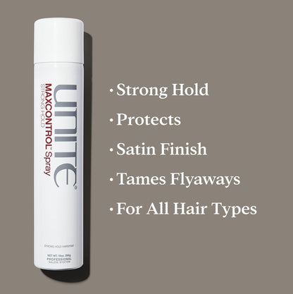 UNITE Hair – MAXCONTROL Hairspray – Strong Hold Styling Spray with Workable, Brushable Control – Flake-Free Finish – Thermal Protection – 10 Oz