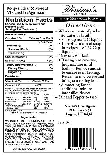 Vivian's Live Again Gluten Free Cream of Mushroom Soup Mix - Dairy Free and Vegan, Shelf Stable Mix for Delicious Creamy Mushroom Soup - 3 Pack