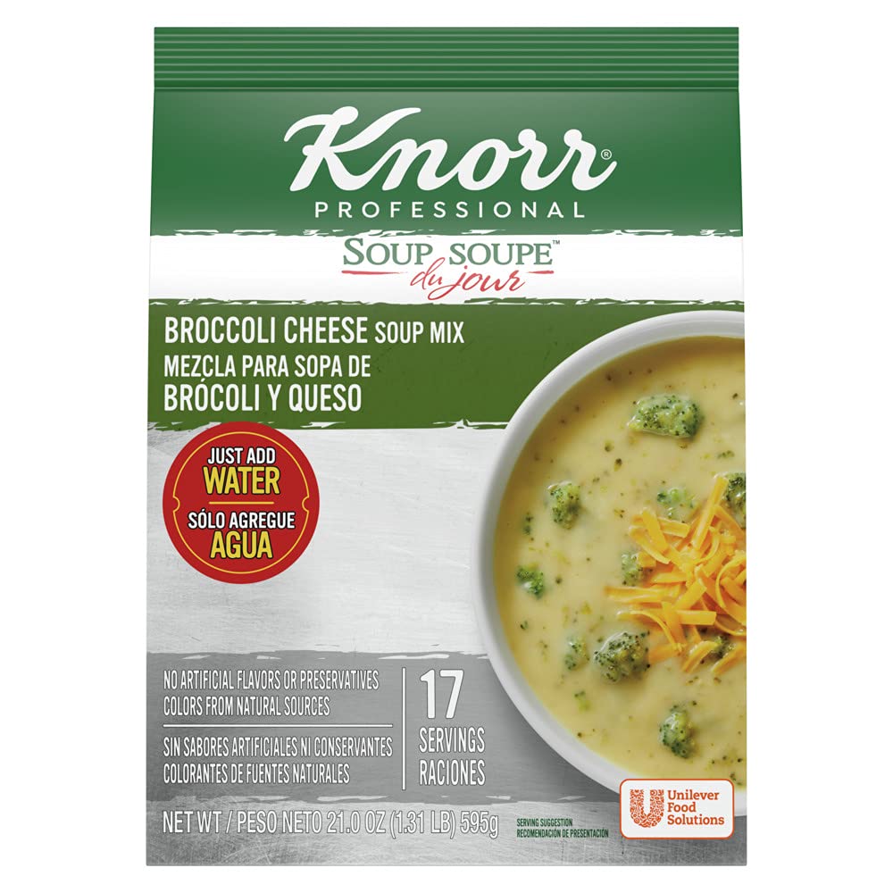 Knorr Professional Soup du Jour Broccoli Cheese Soup Mix Vegetarian, Gluten Free, No added MSG, 0g Trans Fat per Serving, Just Add Water, 21 Ounce (Pack of 4)