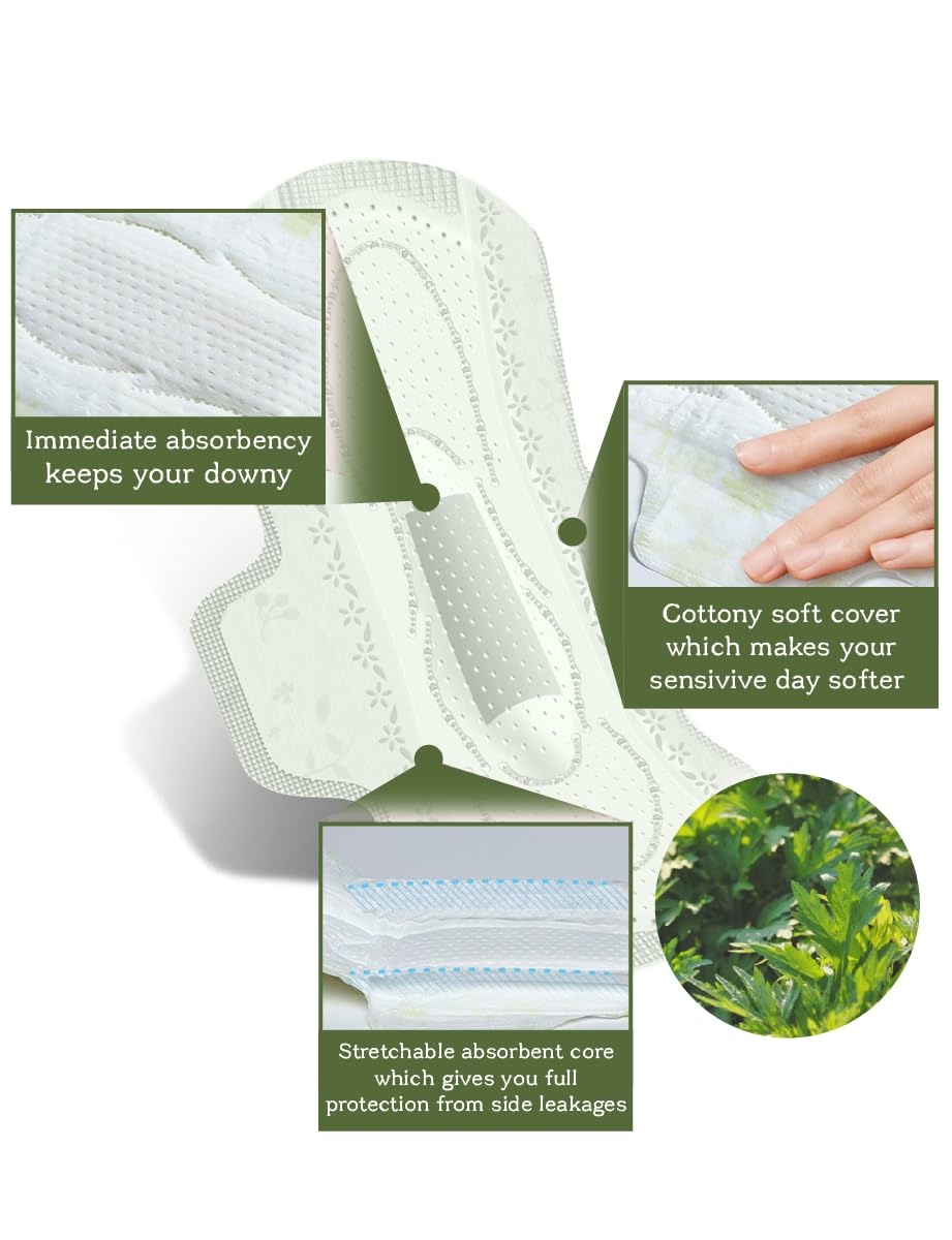Body Fit Guierang Herbal Sanitary Pads, Medium 10.2inch 26cm 20 Count X 2 Packs