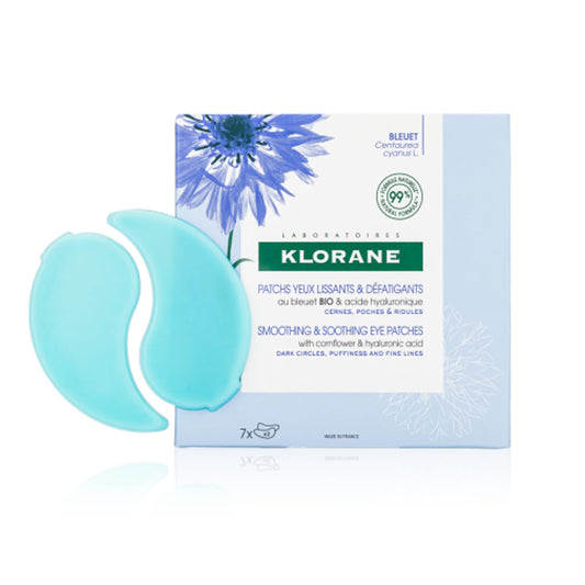 Klorane - Smoothing & Soothing Eye Masks with Cornflower & Plant-Based Hyaluronic Acid - Hydrogel Eye Patches For Puffy, Tired Eyes and Dark Circles - 7 ct.