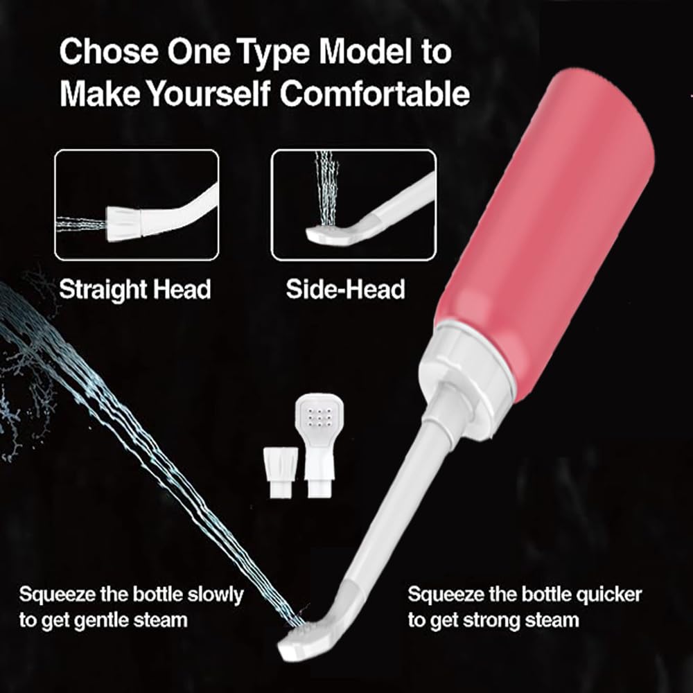 Wolfbeam The Original XL Butt Shower Portable Bidet 17oz with 2 Nozzle Scalable Tube 500ml Travel Bidet Douche Bottles for Women - Peri Bottle Postpartum for Feminine Care (Pink, 500)