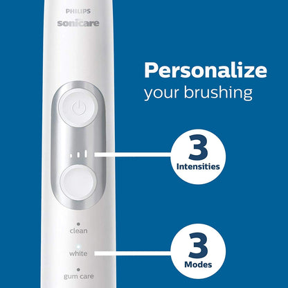Philips Sonicare ProtectiveClean 6100 Rechargeable Electric Toothbrush, with Pressure Sensor, 3 Cleaning Modes, SmarTimer and QuadPacer, 14-Day Battery Life, Travel Case, White, Model HX6877/21