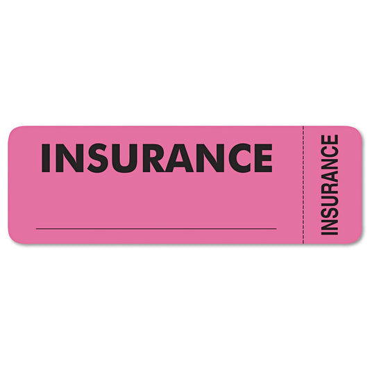 Tabbies MAP6420 Insurance Label, Fluorescent Pink, 3"W x 1"H, "Insurance" Wrap Around Style, 250 Labels/Roll