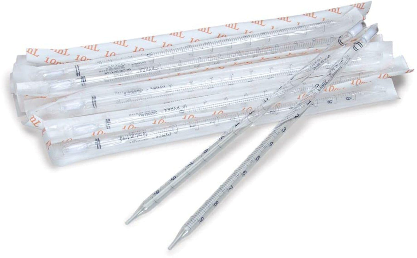 Corning 7077-10N PYREX Disposable Serological Pipet, TD, Individually Wrapped, Sterile, Plugged, 10 mL (Pack of 100),Orange
