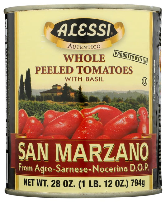 Alessi D.O.P. Whole Peeled San Marzano Tomatoes with Basil, 28 oz (Pack of 6)6