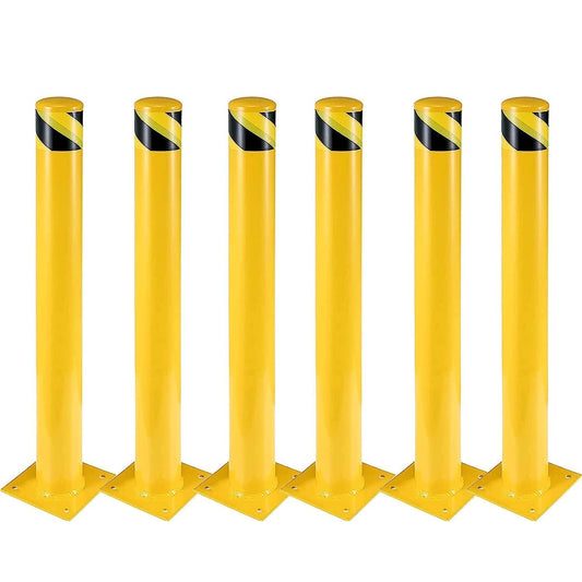 Safety Bollard Post 6 Packs, PeakPursuit 42 Inch Height Steel Bollards, 4.5 Inch Diameter Parking Bollard, Yellow Powder Coated Safety Parking Barrier Post, for Traffic Sensitive Areas