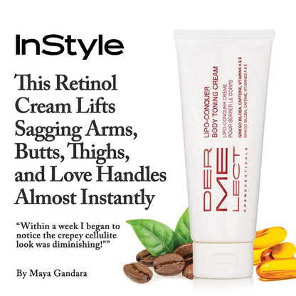 Dermelect Lipo Conquer Body Toning Cream for Body Anti Aging Cream with Retinol, Caffeine, Ginkgo Biloba, Tightening & Firming for Love Handles Cellulite Sagging Loose Skin Dimpling Stretch Marks 4 oz