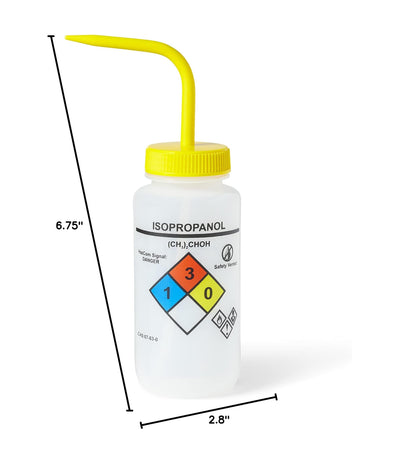 United Scientific™ UniSafe™ Laboratory Grade Wide Mouth LDPE Vented Chemical Wash Bottle, Isopropanol, 500mL (16oz), 4-Color, Pack of 6
