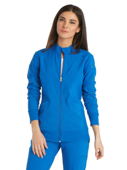 Cherokee Womens Zip Front Scrub Jacket, 2 Pockets, Princess Seams, Moisture Wicking, 360 Stretch Fabric - CK303