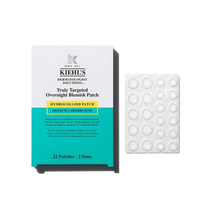 Kiehl's Overnight Pimple Patches - Truly Targeted Invisible Hydrocolloid Blemish Patch, Absorbs Oil and Gunk, Treatment for Whiteheads and Zits, Shrinks Breakouts (22 Count)