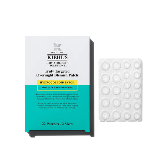 Kiehl's Overnight Pimple Patches - Truly Targeted Invisible Hydrocolloid Blemish Patch, Absorbs Oil and Gunk, Treatment for Whiteheads and Zits, Shrinks Breakouts (22 Count)