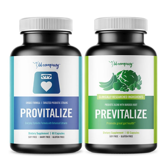 BB Company Slim Gut Bundle | Menopause Prebiotics and Probiotics for Women | Gut Vitamins for Digestive Health | Supports Joint Health & Sexy Midsection | Provitalize & Previtalize | 30 Day Supply