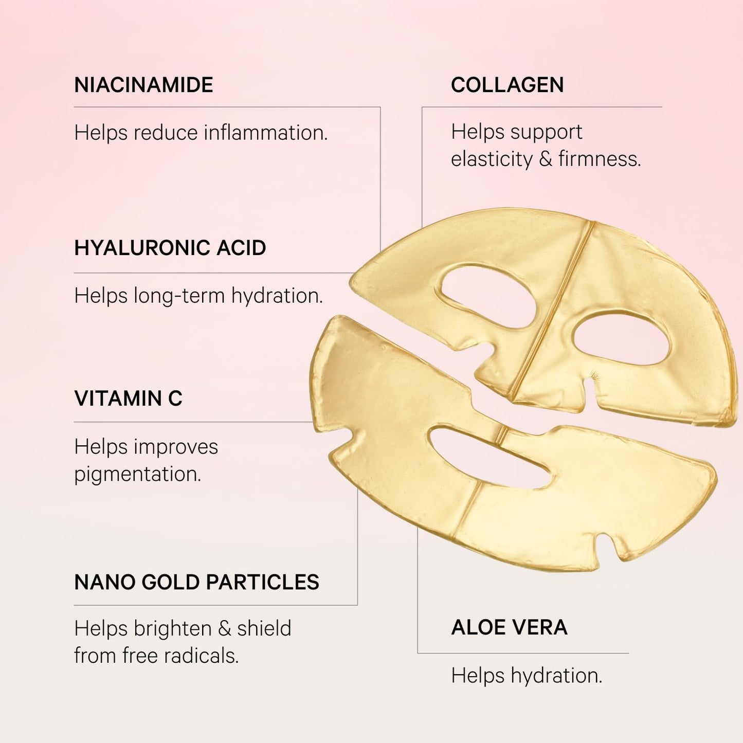 MZ SKIN Hydra-Lift Gold Face Mask - Niacinamide-Enhanced Hydrogel Treatment for Brightening Radiance, Restoring & Firmness, With Gold Nano Particles, Hyaluronic Acid, Vitamin C & Collagen