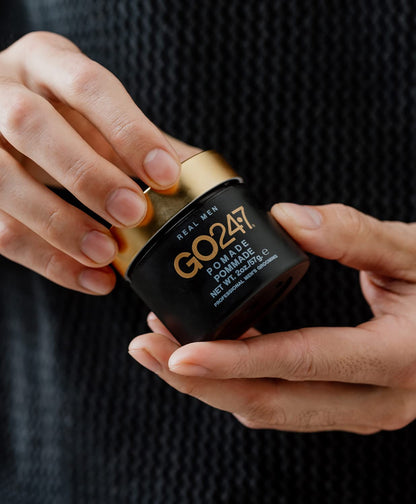 GO247 Pomade - Medium Hold, High Shine Pomade for Men - Water-Activated Formula for Easy Restyling - Controls Frizz & Flyaways - Ideal for Sleek, Polished Looks, 2 Oz