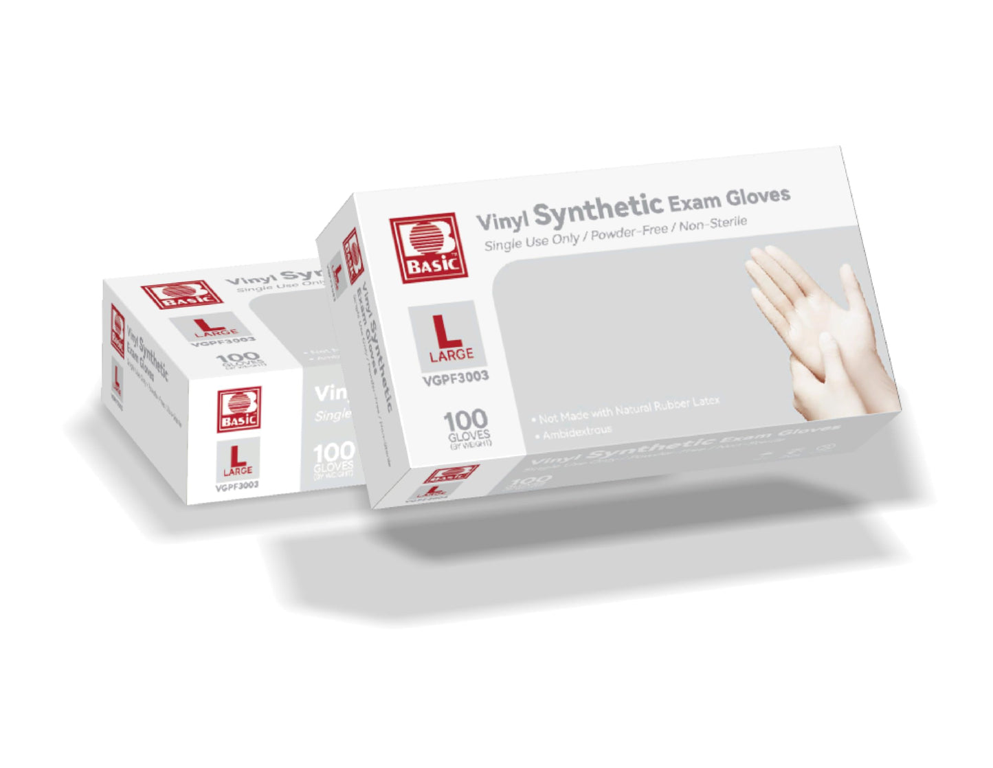 Basic Medical Clear Vinyl Exam Gloves, Latex-Free, Powder-Free, Case of 1,000, Large