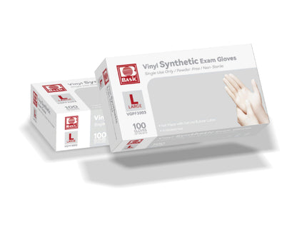 Basic Medical Clear Vinyl Exam Gloves, Latex-Free, Powder-Free, Case of 1,000, Large